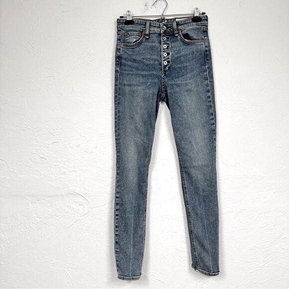 Rag & Bone Blue Nina High Rise Skinny Jeans Women 26 Button Fly Acid Wash Casual - Picture 1 of 12